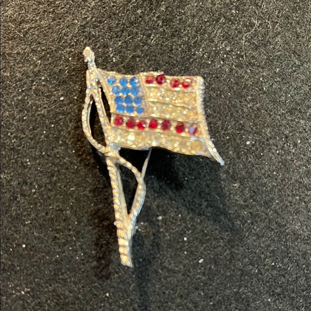 American Flag Brooch with Red, Blue, and Silver Accents